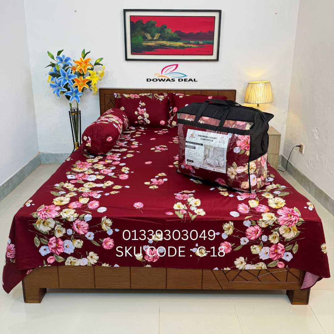 Premium,Quality,Twill,Cotton,Comforter,5,Pcs,Set,comforter, comforter set, soft bedding, warm comforter, premium comforter Bangladesh, cotton comforter, bedding set, winter blanket, stylish bedding